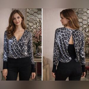 Robert Rodriguez Black and Gray Leopard Print backless Blouse size 8